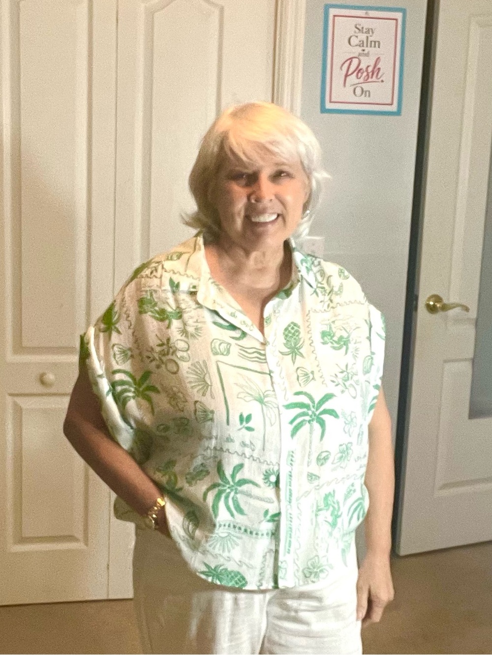 Zac & Rachel Tropical Palm Print Lightweight Blouse Top NWOT Petite Fit 1X